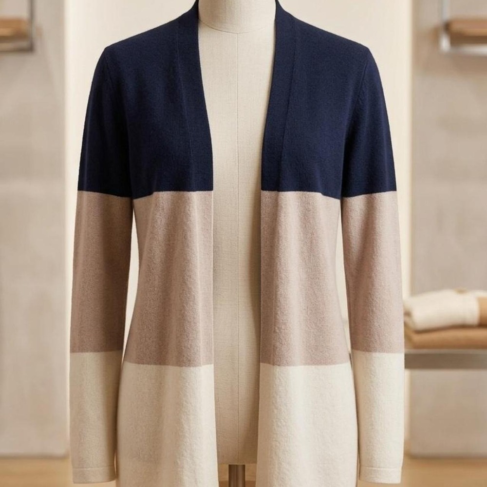 Minimalist Colorblock Cashmere Cardigan Open Front Quiet Luxury Old Money XS